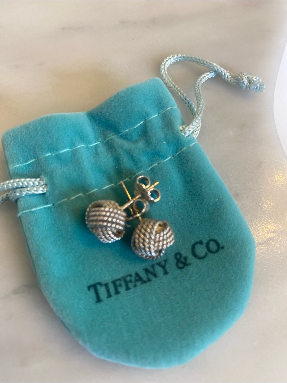 Tiffany & Co. 925 Sterling Silver Knot Studs with Signature Blue Pouch